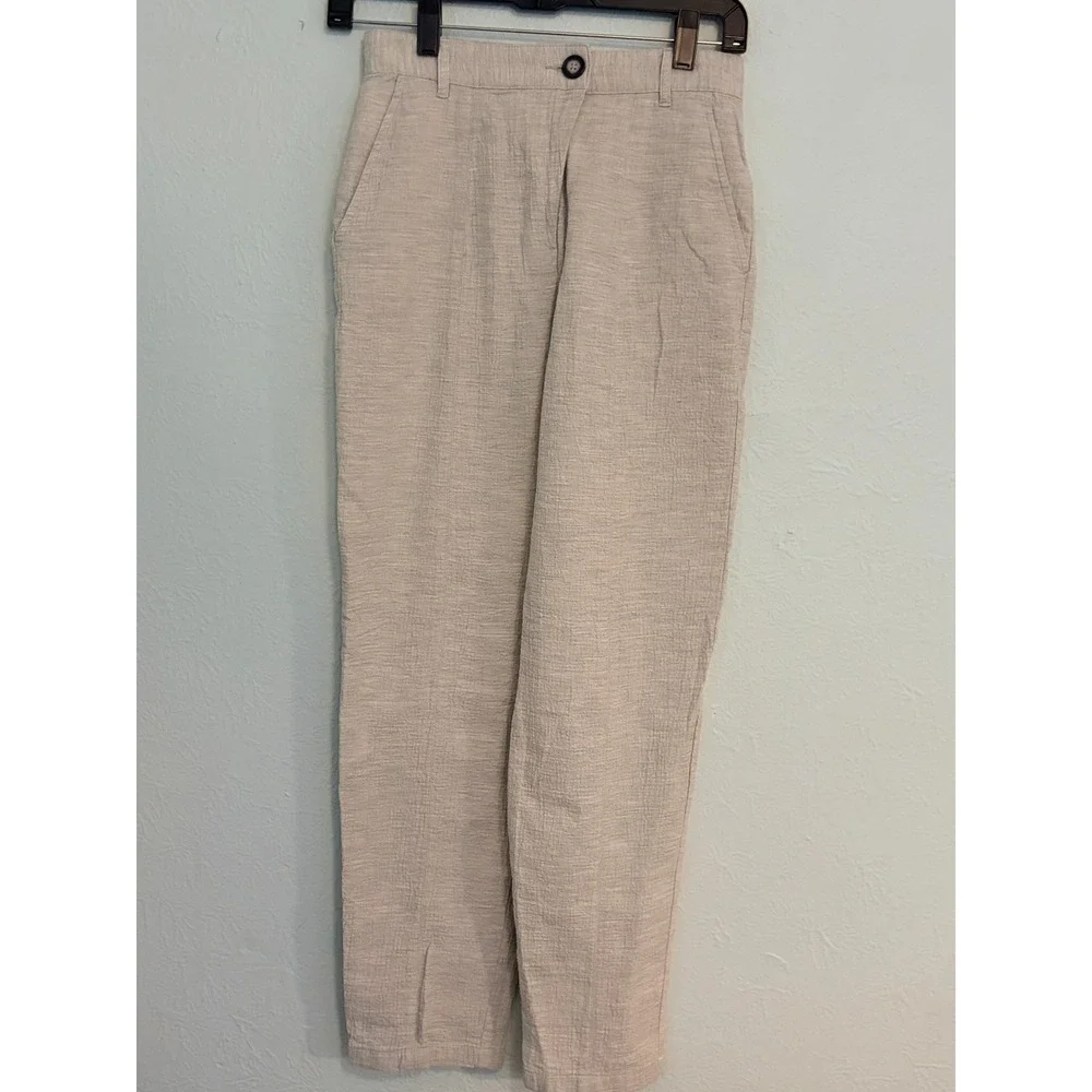 Zara Tapered Pants XS Beige Cotton Linen Look Coastal Minimalist Neutral Casual